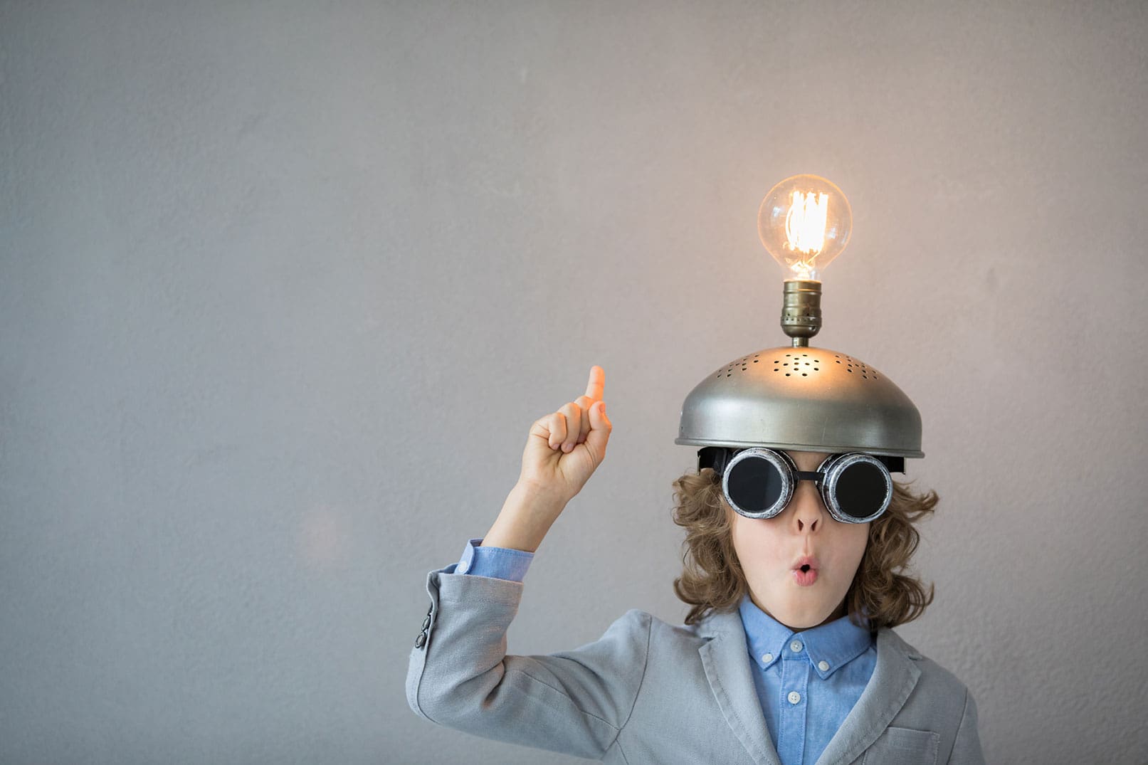 Boy with a thinking cap on